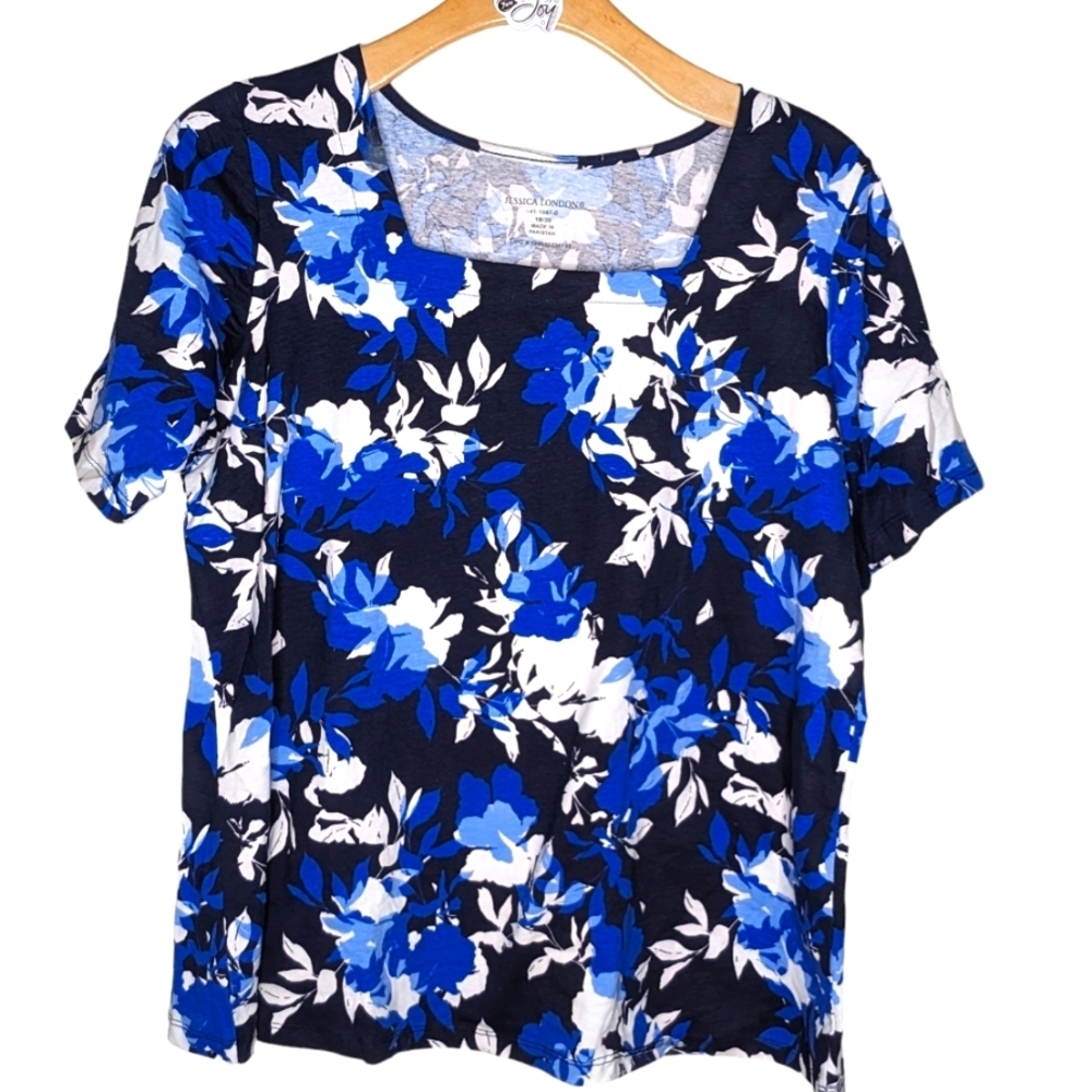 Jessica London Women's floral Cotton Square Neck Tunic top